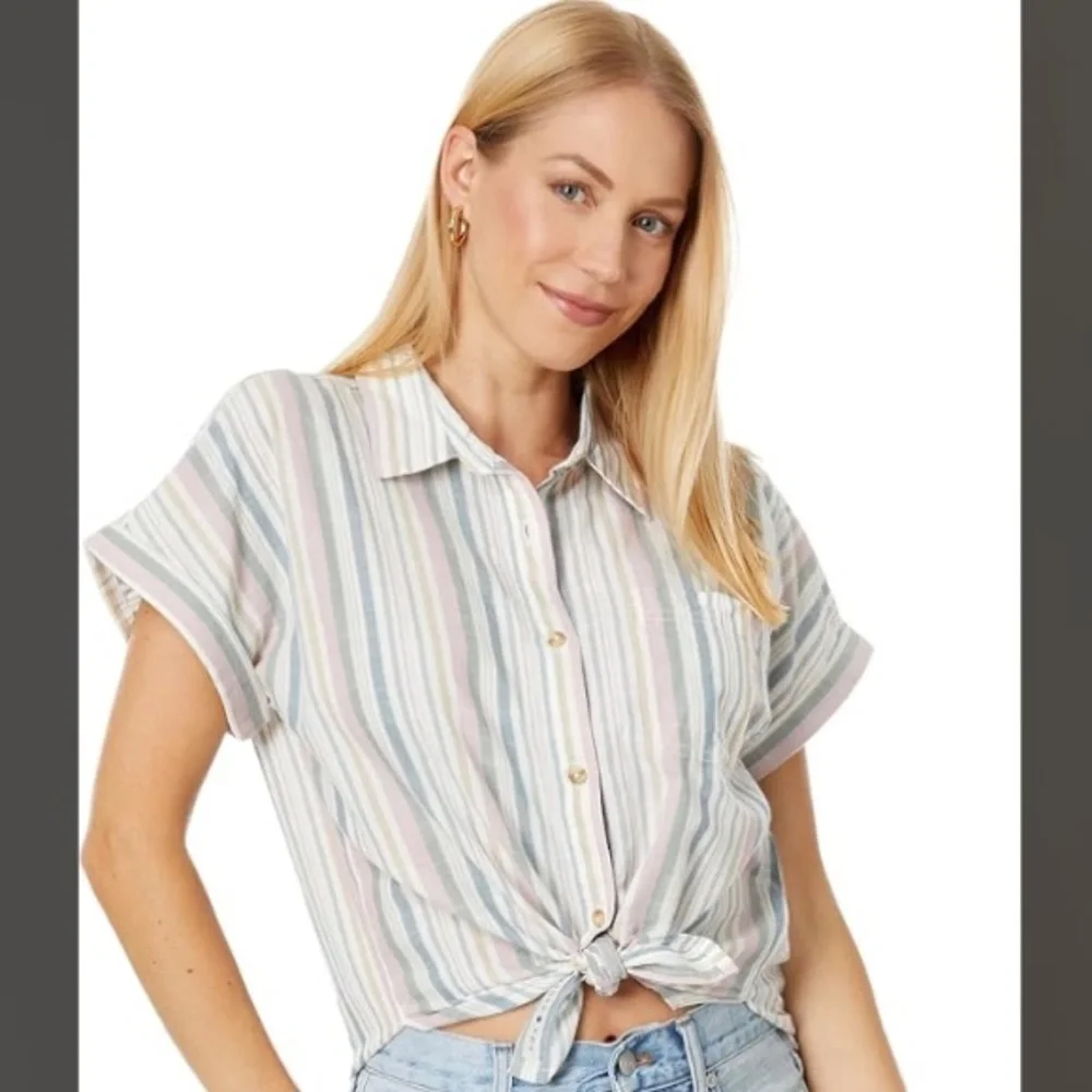Lucky Brand Women's Pastel Striped Button Down Workwear Shirt Size Large - Picture 2 of 8